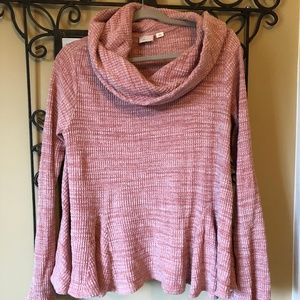 Pink Cowl Neck Loose Ruffle Peplum Top